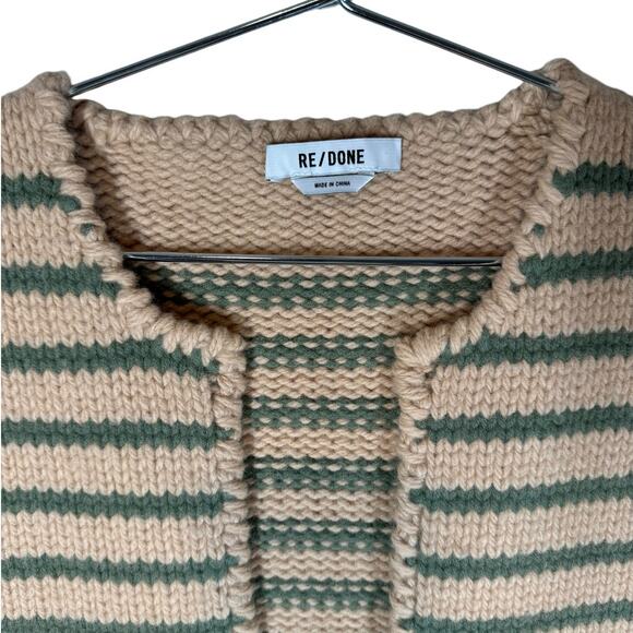 RE/DONE Patch Pocket Wool Vest Apricot Tan Sage Green Stripe Medium - Picture 5 of 8